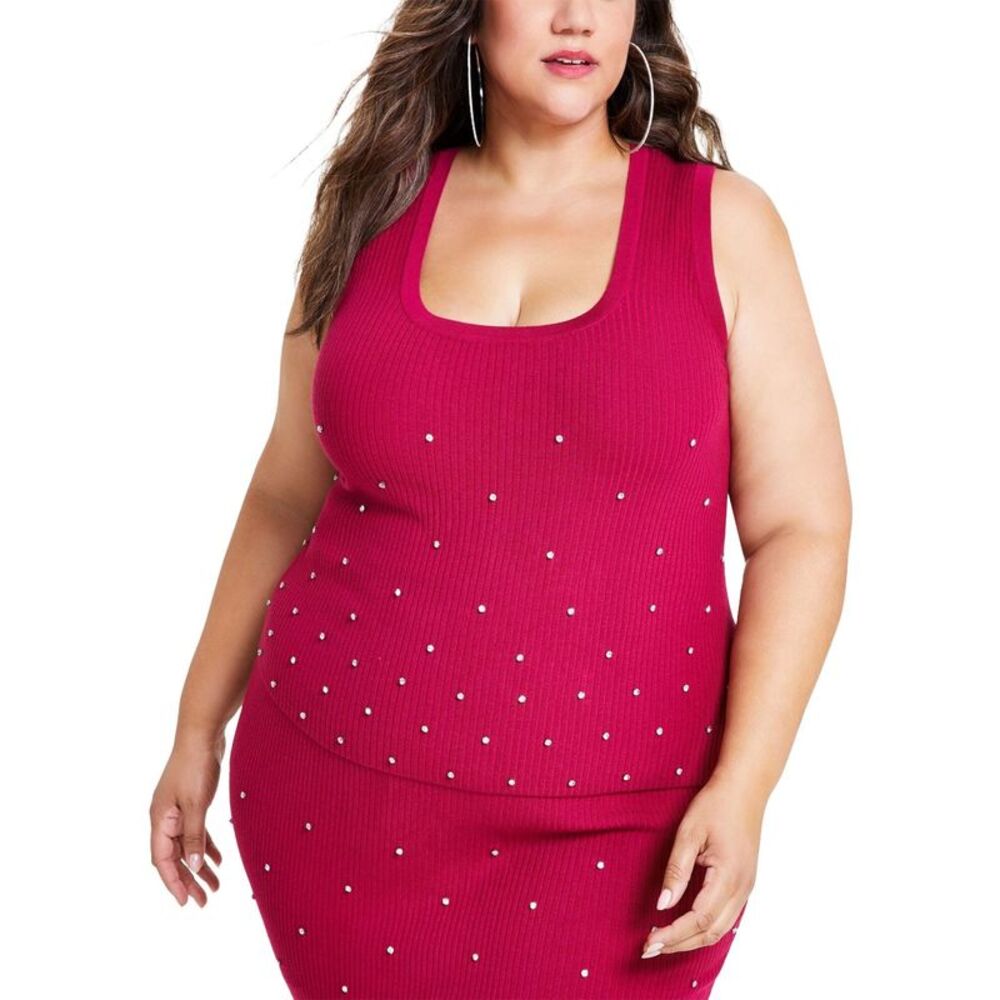 Nina Parker Womens Plus Size Embellished Rib-Knit Tank 2X Sangria - NWT $44